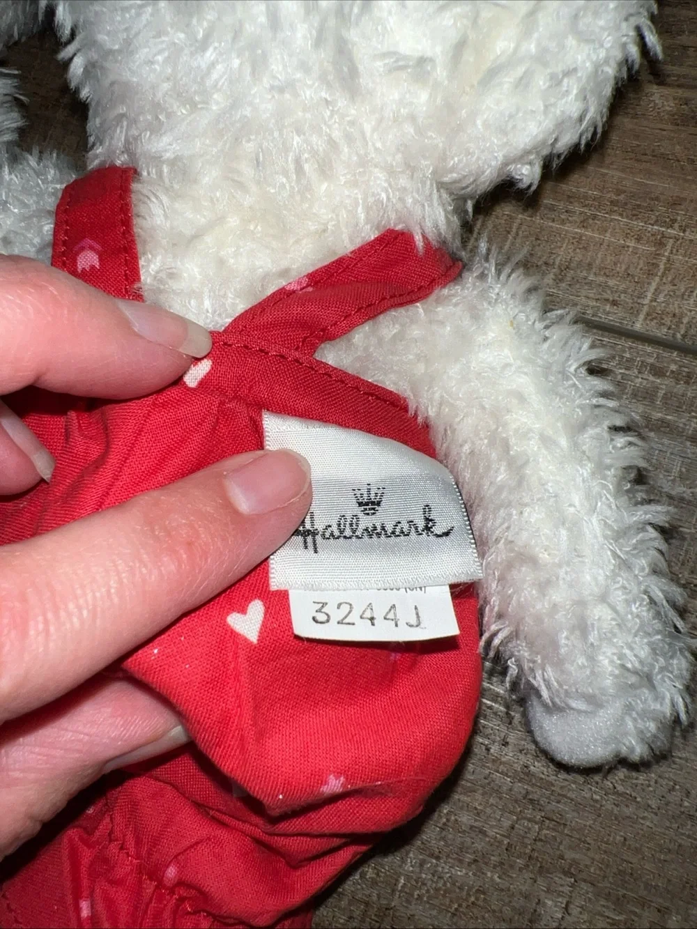 Retro Hallmark White Plush Kissing Bears in Red Outfits